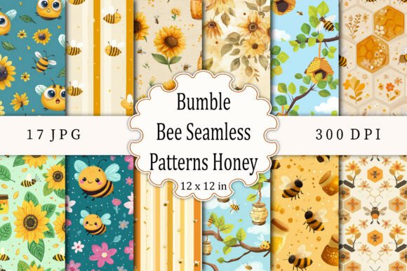 Bumble Bee Seamless Patterns Honey