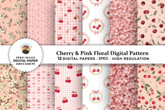Cherry Pink Floral Digital Patterns