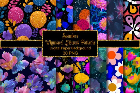 Colorful Whimsical Flowers Patterns: A Versatile Design Resource for Creative Projects