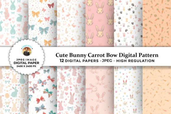 Cute Bunny Carrot Bow Digital Patterns