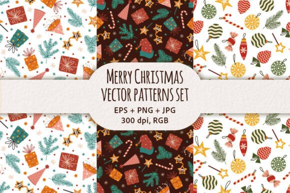Elevate Your Holiday Designs with the Merry Christmas Vector Patterns Set