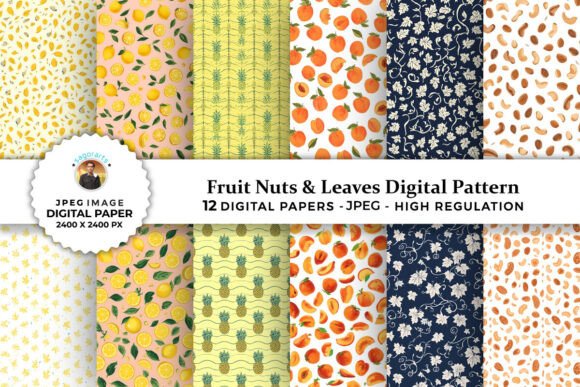 Fruit Nuts Leaves Digital Patterns