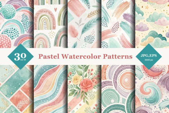 Pastel Watercolor Seamless Patterns 01: Elevating Everyday Design with Soft, Hand-Painted Texture