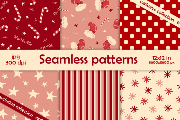 Pink Red Christmas Seamless Patterns JPG