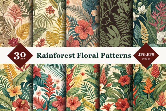 Rainforest Floral Seamless Patterns 01