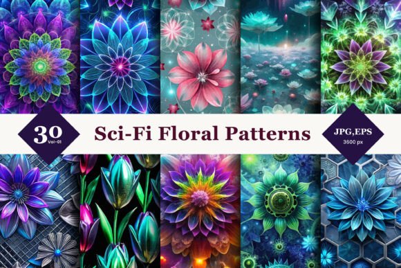 Sci-Fi Floral Seamless Patterns 01