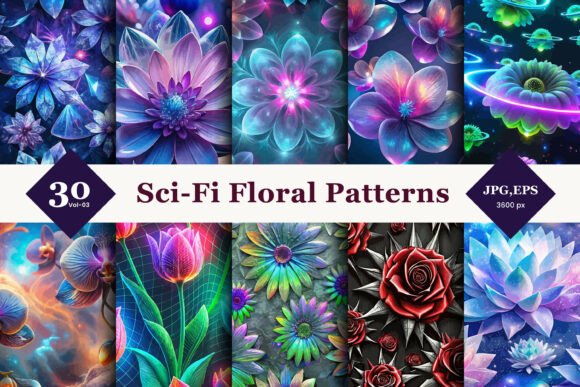 Sci-Fi Floral Seamless Patterns 03