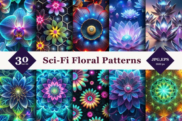 Sci-Fi Floral Seamless Patterns 04