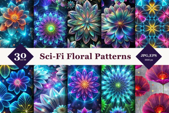 Sci-Fi Floral Seamless Patterns 05