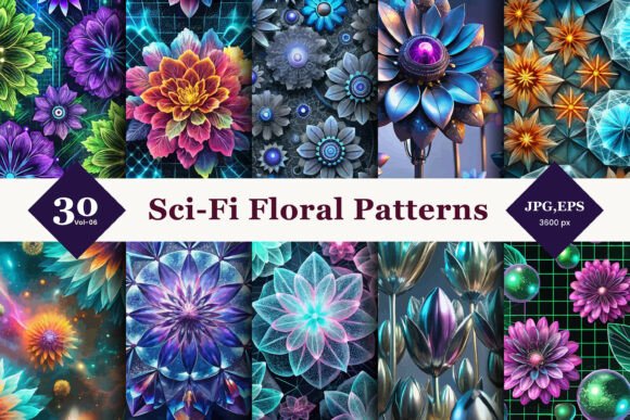 Sci-Fi Floral Seamless Patterns 06