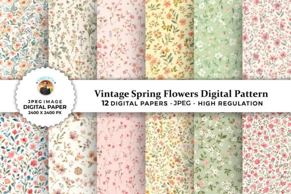 Vintage Spring Flowers Digital Patterns