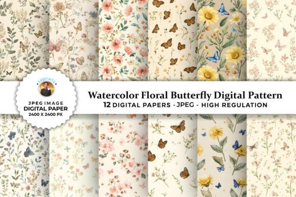 Watercolor Floral Butterfly Patterns