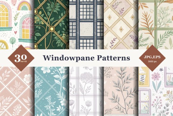 Windowpane Seamless Patterns 03: Elevating Design with Botanical and Geometric Harmony