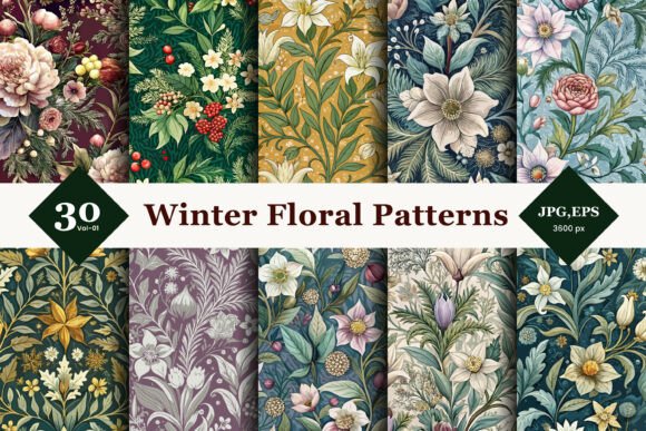 Winter Floral Seamless Patterns 01: Elevating Seasonal Designs with Precision and Style